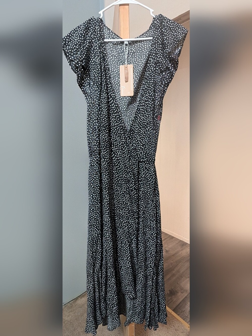 Black Polka Dot V-Neck Midi Dress